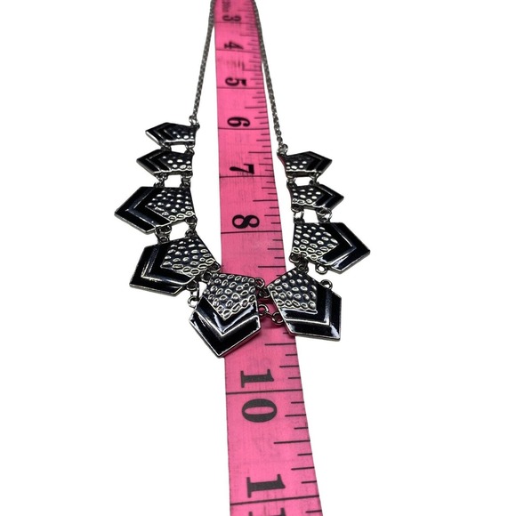 Black Enameled Textured Panel Chevron-Style Chain /Marcasite drop MCM Necklaces - Picture 4 of 11